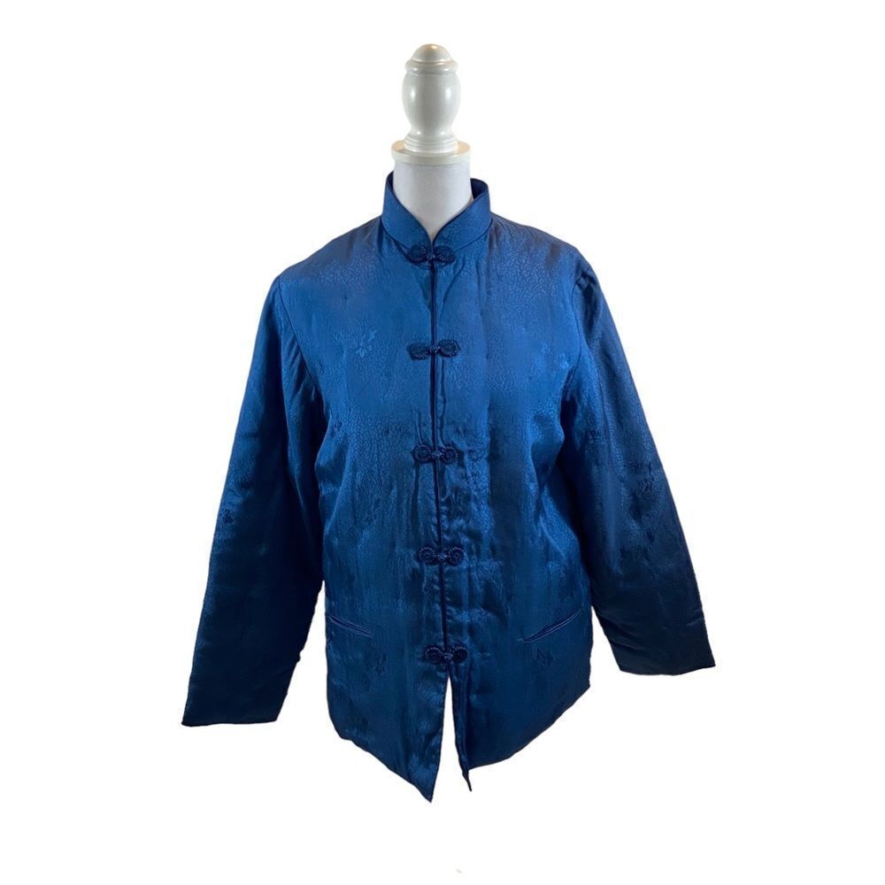 Vintage Plum Blossoms Brand Quilted Lined‎ Blue Jacket Size Large